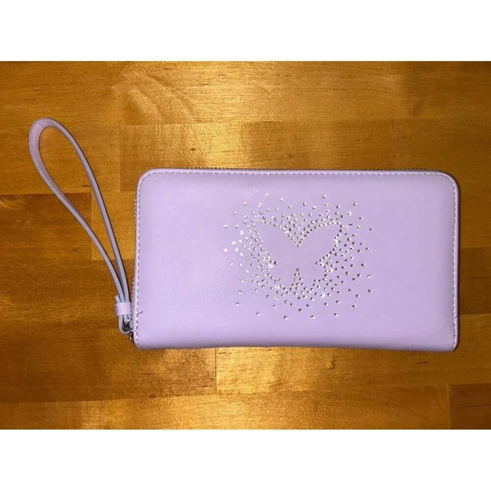 Purple wallet with diamond butterfly design